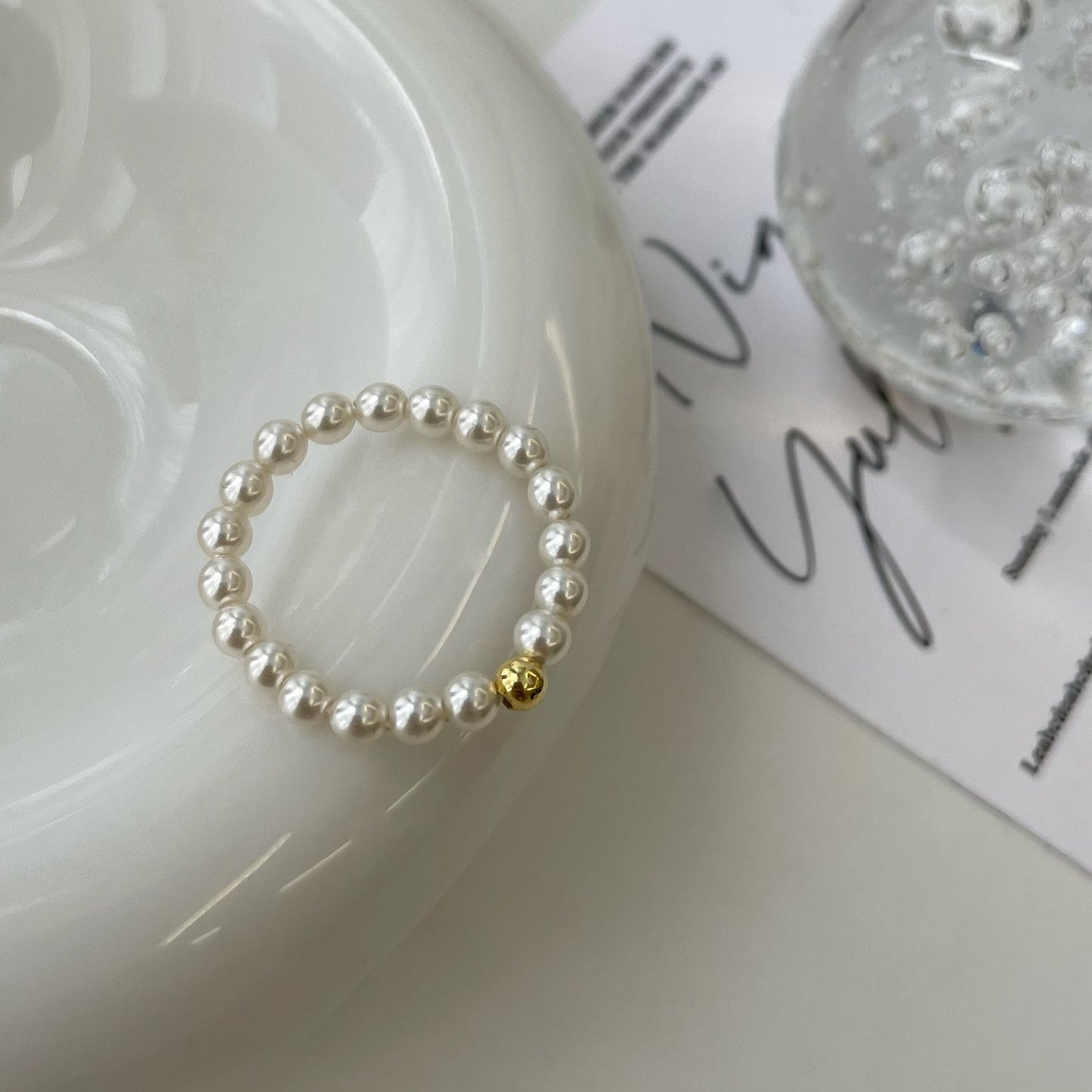 Sterling Sier Pearl Elastic Simple Gentle Rings