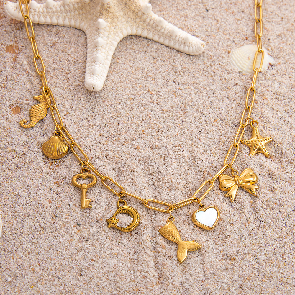 Women's Shell Pearl Stainless Steel Electroplated Gold Style High-grade Light Necklaces