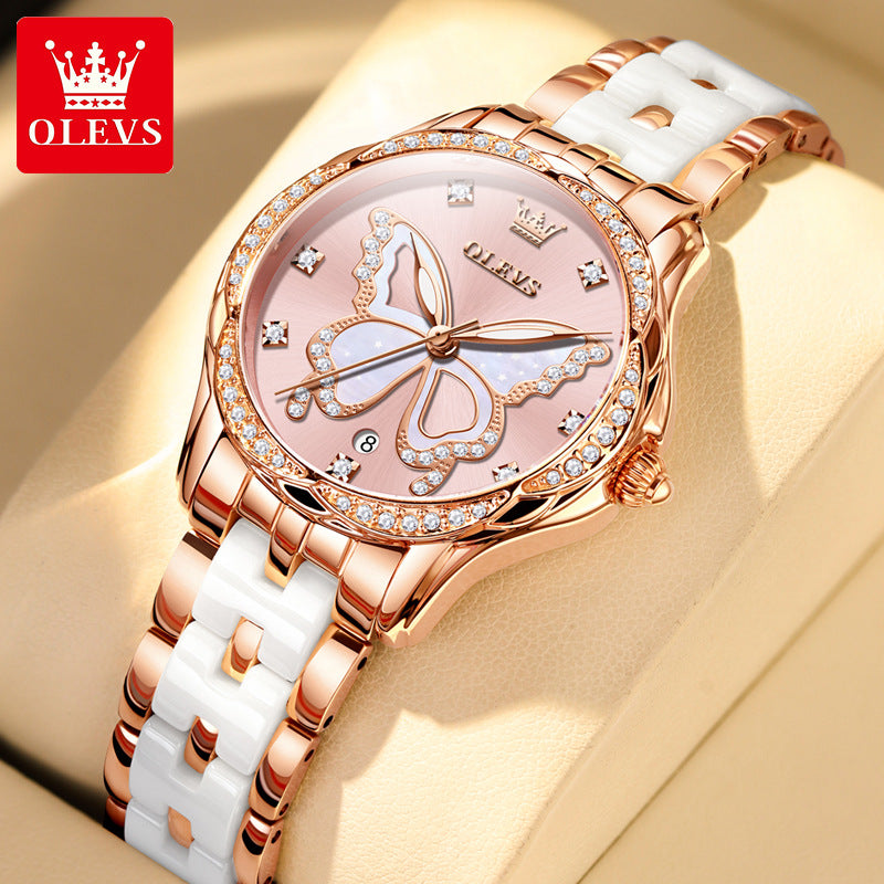 Women's Watch Butterfly Ceramic Strap Diamond Waterproof Mechanical Watches