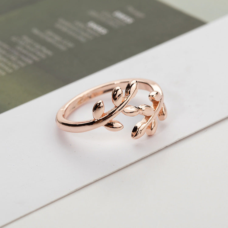 Women's Korean Leaf Laurel Sier Plated Jewelry Rings