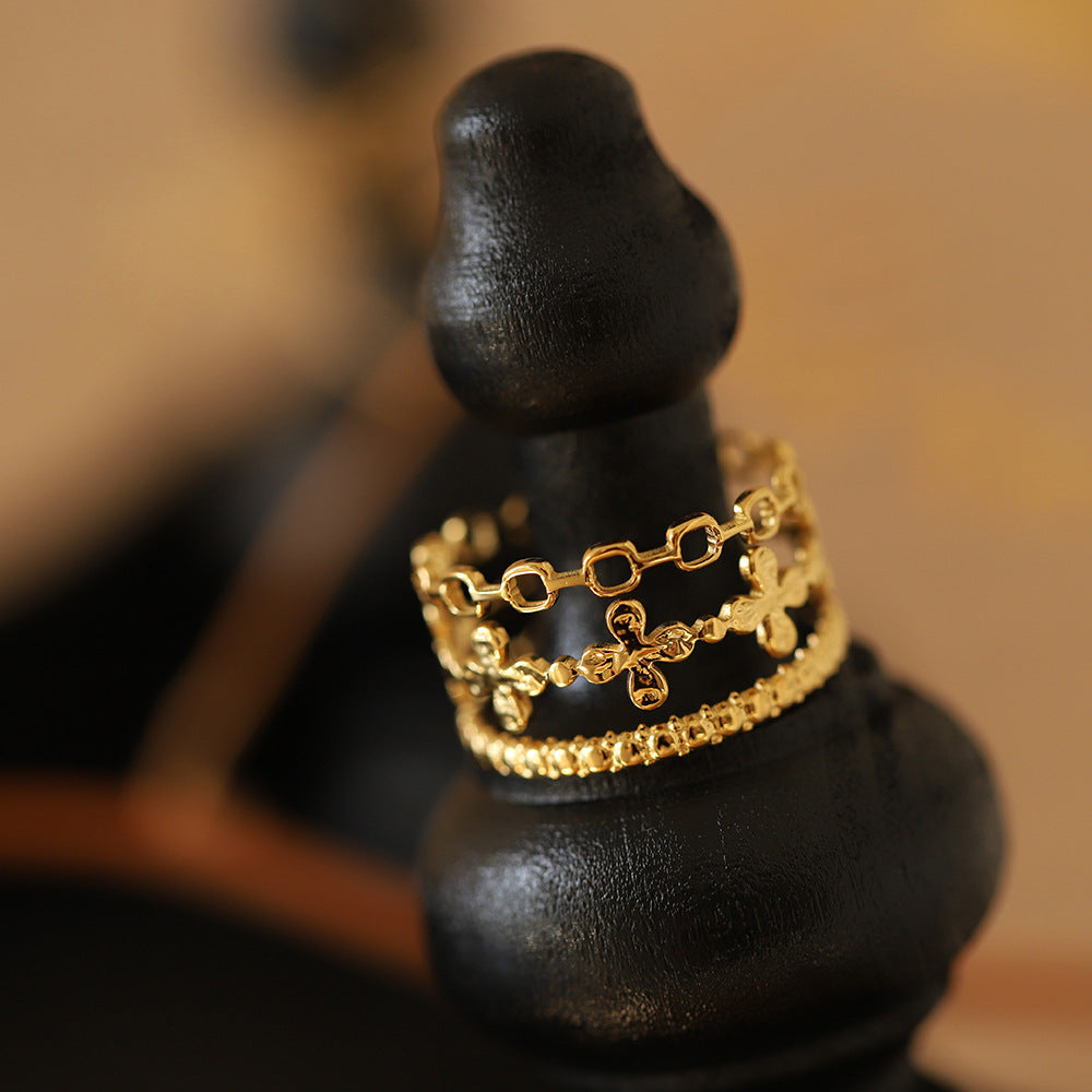 Osmanthus Wide Hollow Chinese Style Titanium Rings