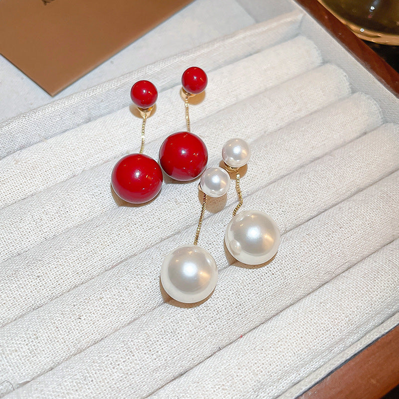 Women's Sier Needle Pearl Tassel Fashion Personalized Temperamental Eardrops Rings