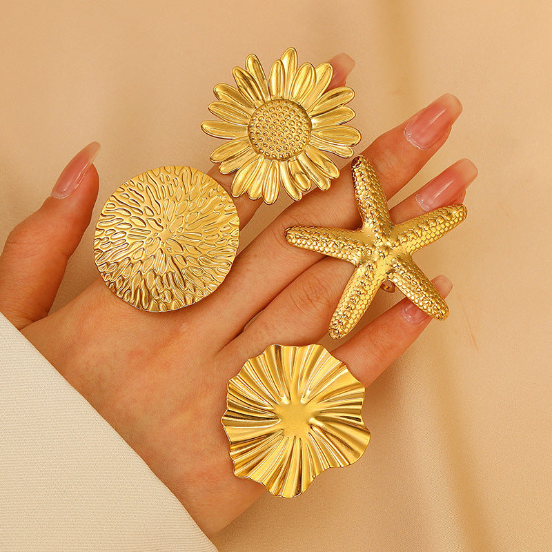 Advanced Exaggerated Stainless Steel Female Flower Rings
