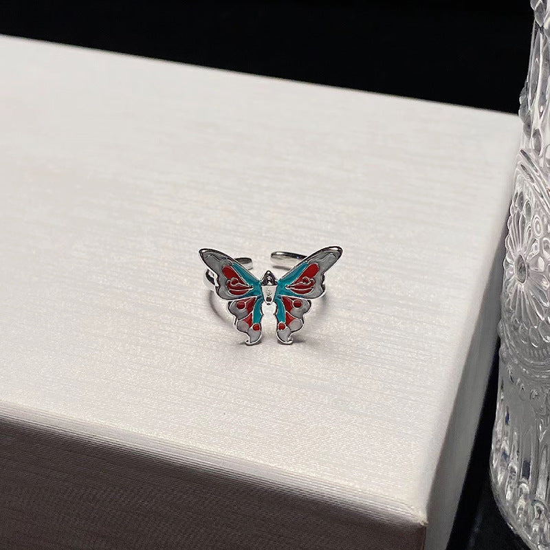 Painting Niche Butterfly Series Drip Open Rings