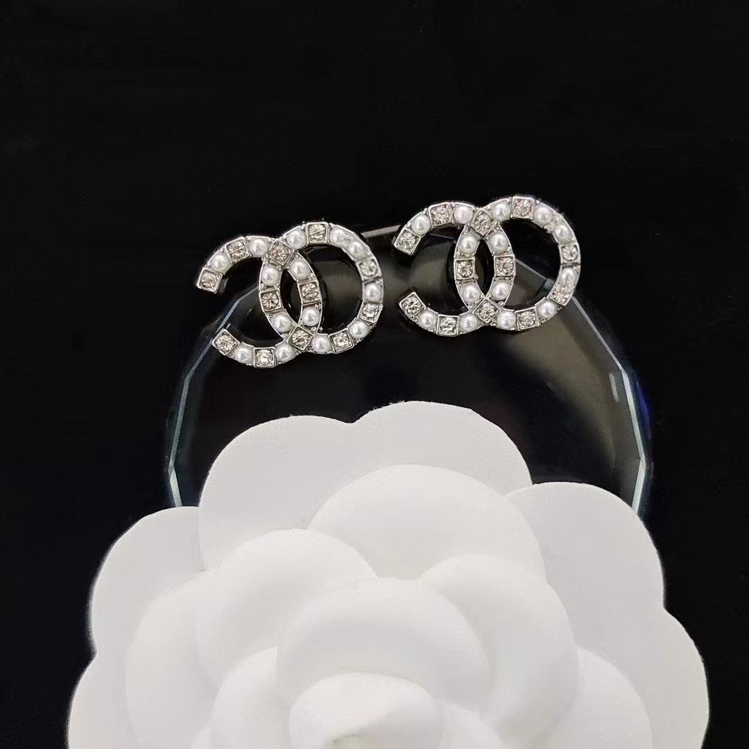 Women's & Men's Quality Collection Trending Rhinestone Letters Sier Earrings