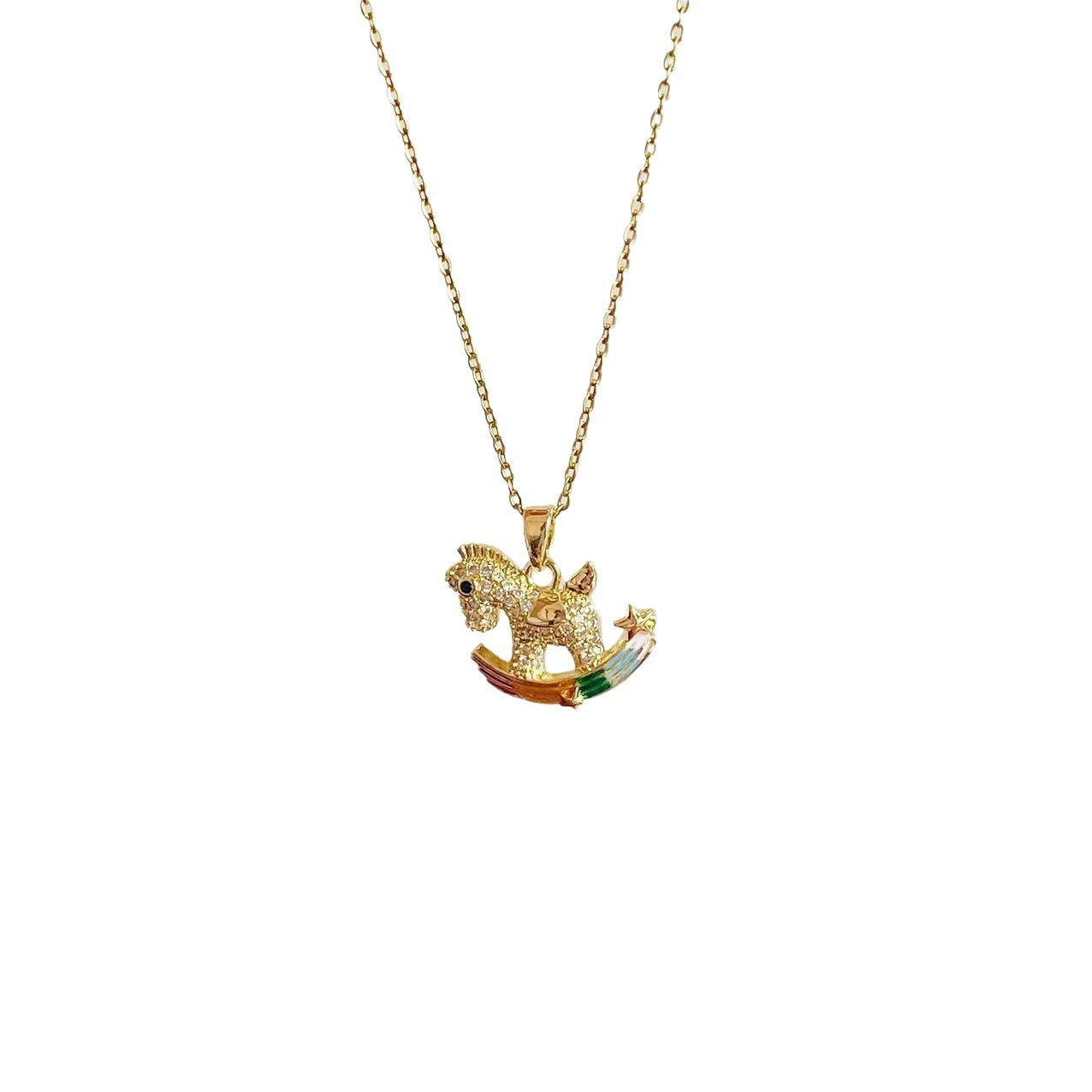Colorful Pony Rainbow Horse Jewelry Diamond Inlaid Clavicle Necklaces