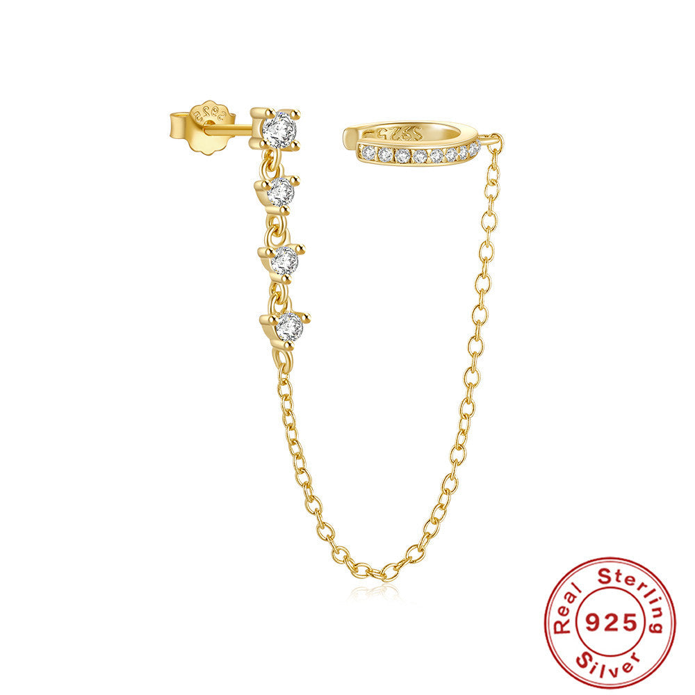 Sterling Sier Single Row Diamond Ear Earrings