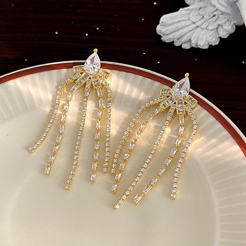 Fashion Zirconia Micro Inlaid Zircon Long Earrings