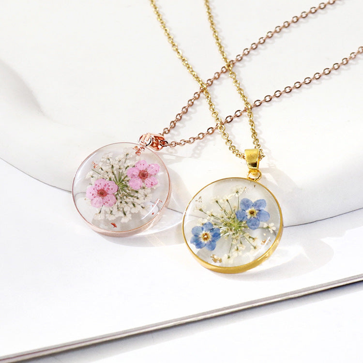 Rose Gold Myosotis Real Flower Dried Jewelry Transparent Resin Pendants