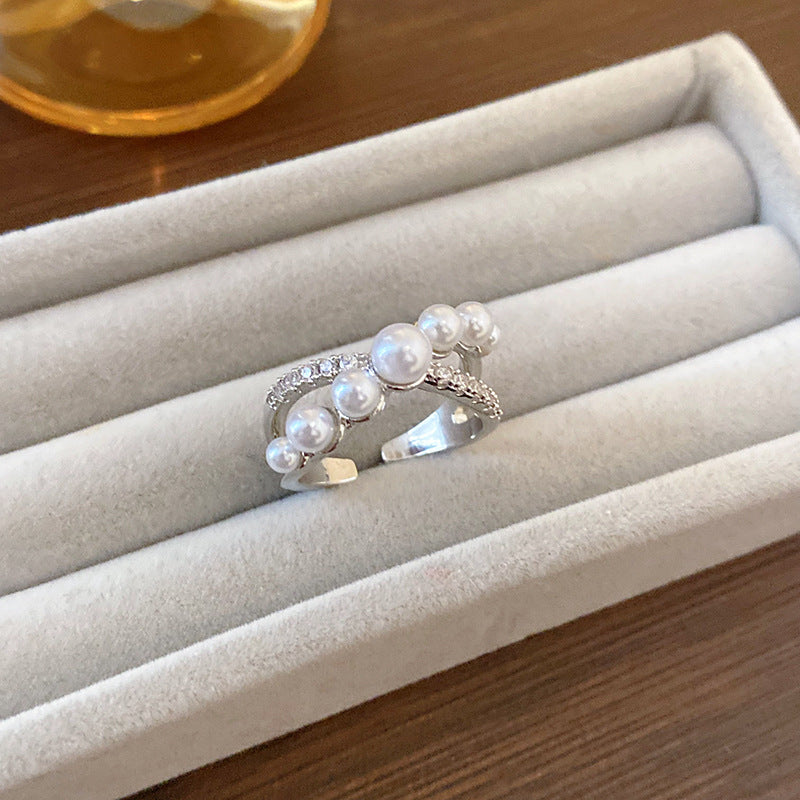 Electroplated Freshwater Pearl Zircon Stitching Butterfly Exquisite Rings