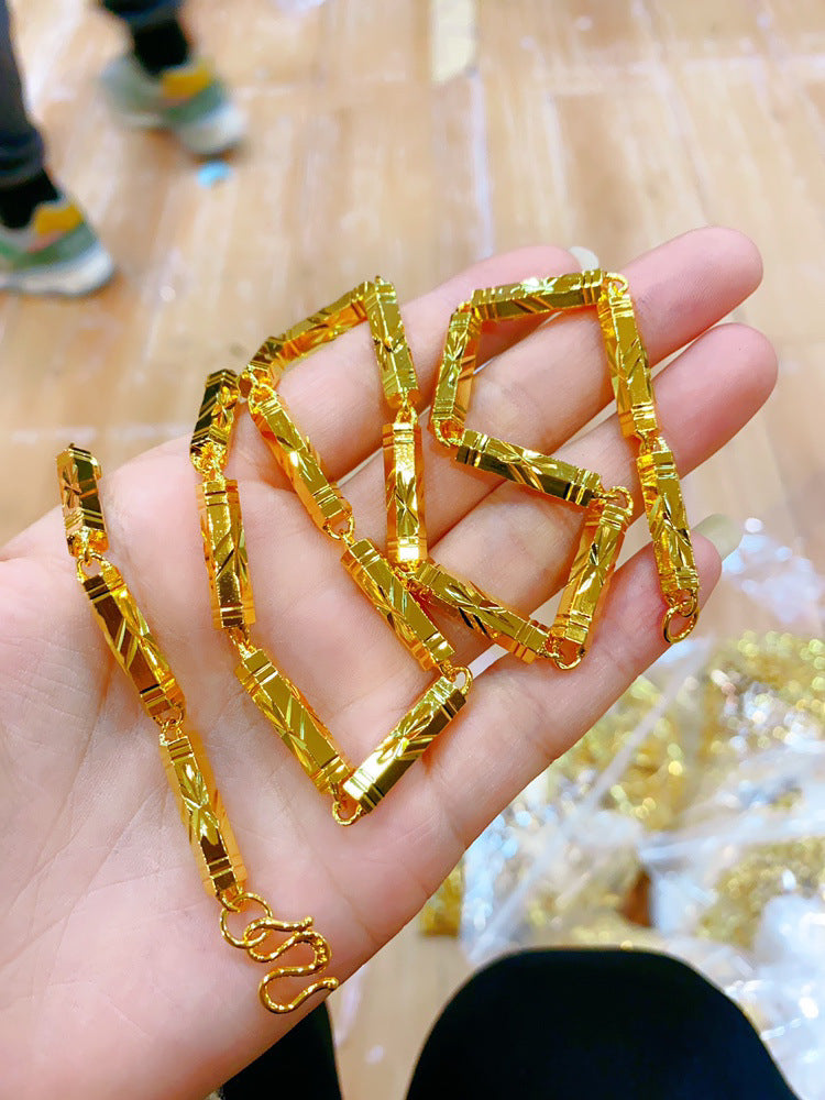 Men's Gold Hexagonal Sweater Chain Brass Vacuum Necklaces