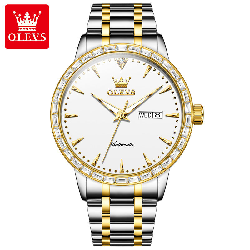 Men's Double Calendar Watch Simple Steel Business Mechanical Watches