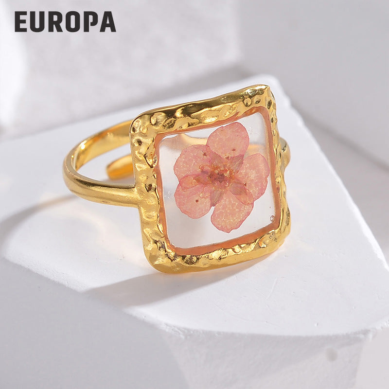 Titanium Steel Simple Light Luxury Preserved Fresh Flower Cold Rings