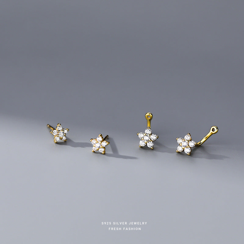 Women's Sterling Sier Flowers Pentagram Ear Earrings