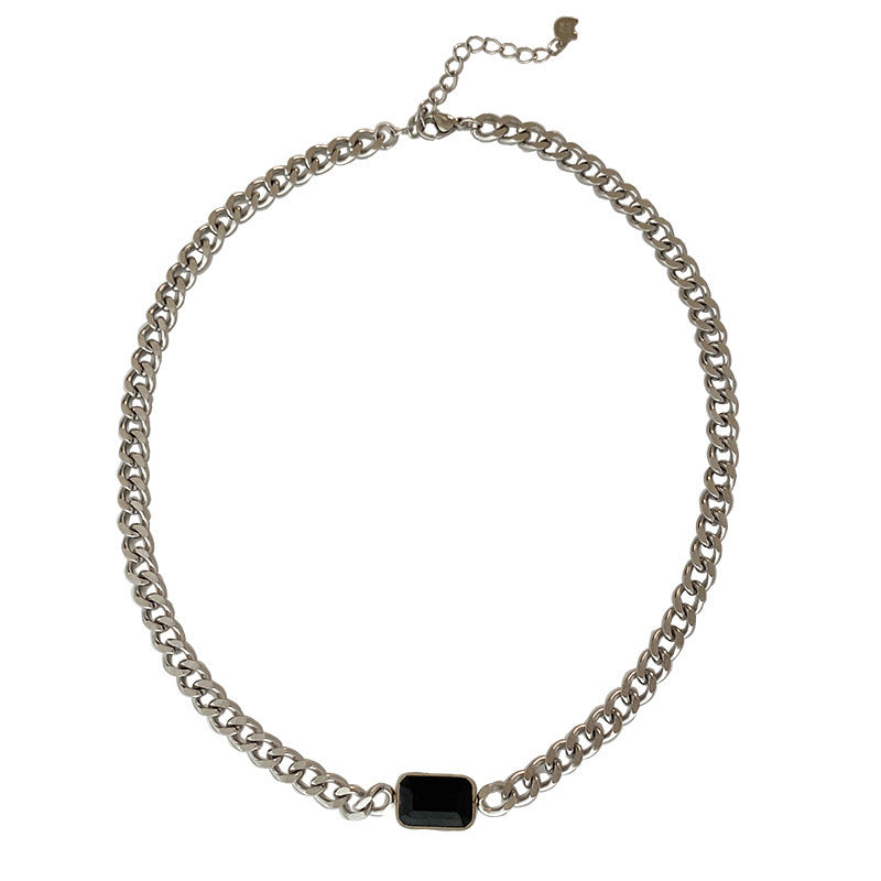 Women's & Men's Geometric Titanium Steel For Simple Black Zircon Niche Design Necklaces