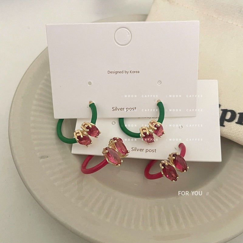 Color Sweet Cool Style Shaped Ear Dripping Oil Design Earrings