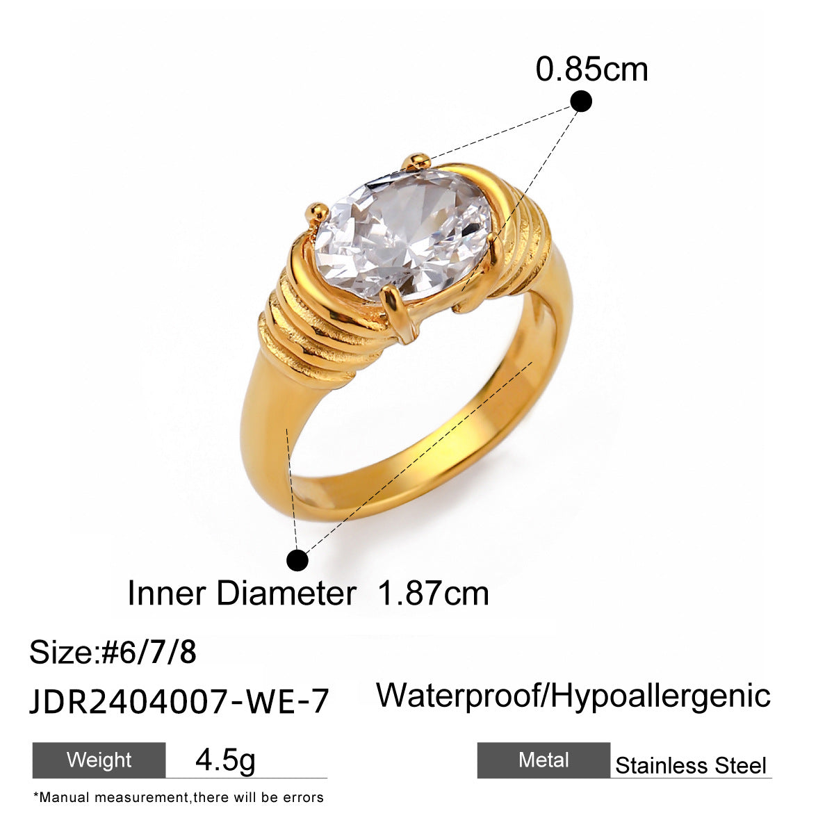 Women's Steel Trendy Thread White Rhinestone Titanium Rings