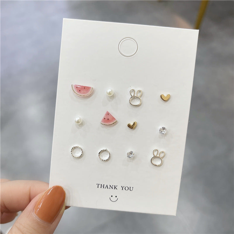 Needle Ceramic Flower Watermelon Week Suit Earrings