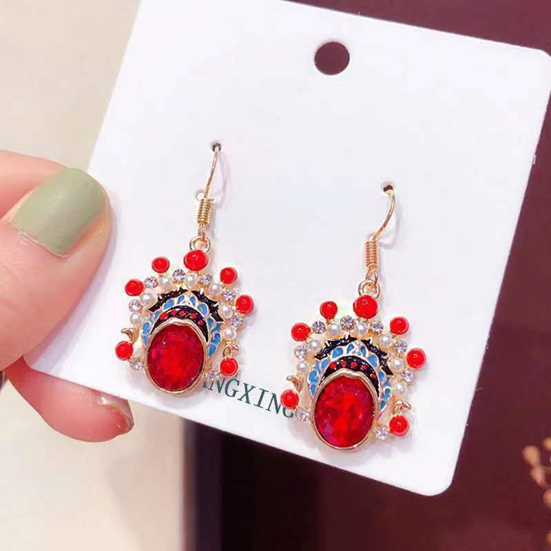 Women's Peking Opera Face Retro Ethnic Sword Horse Earrings