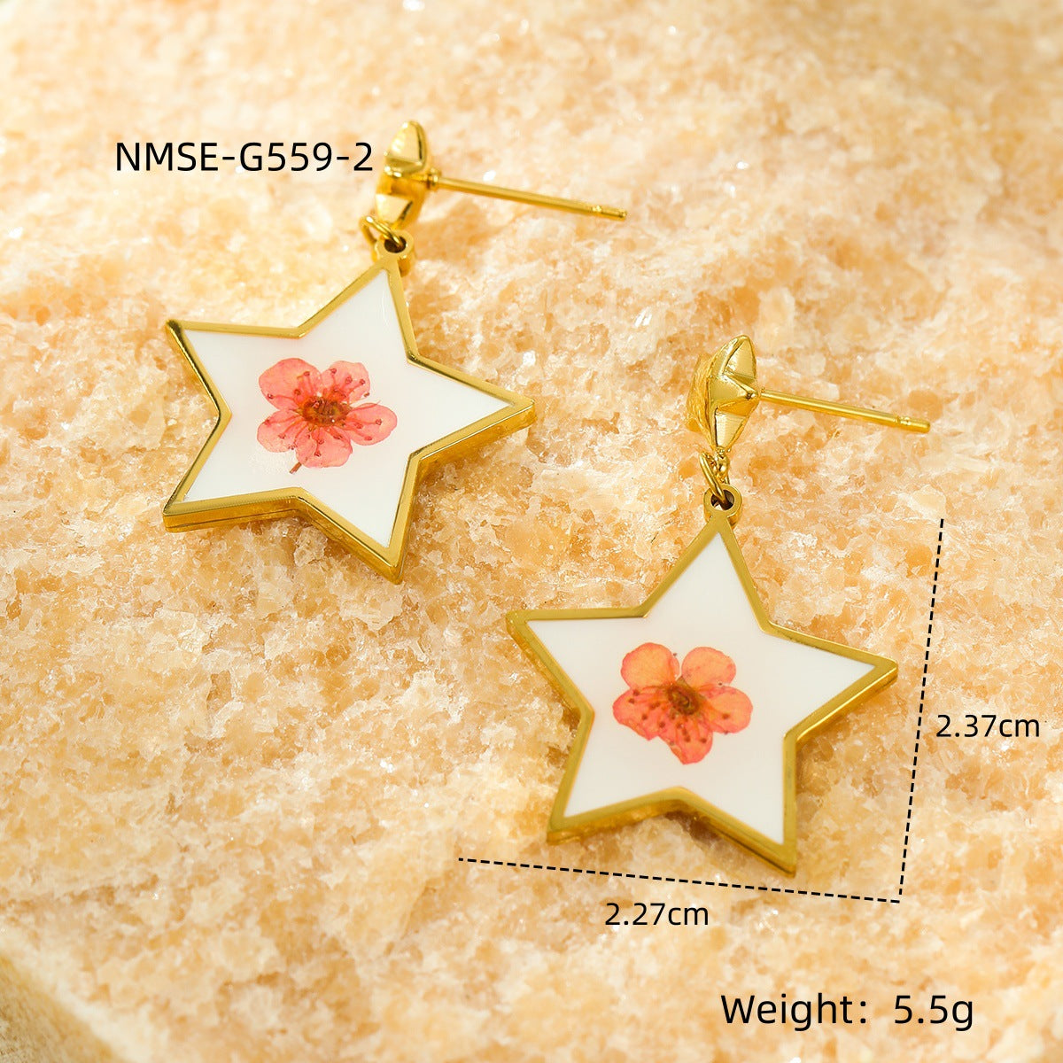 Heart Water Drops Geometric Dried Flower Earrings
