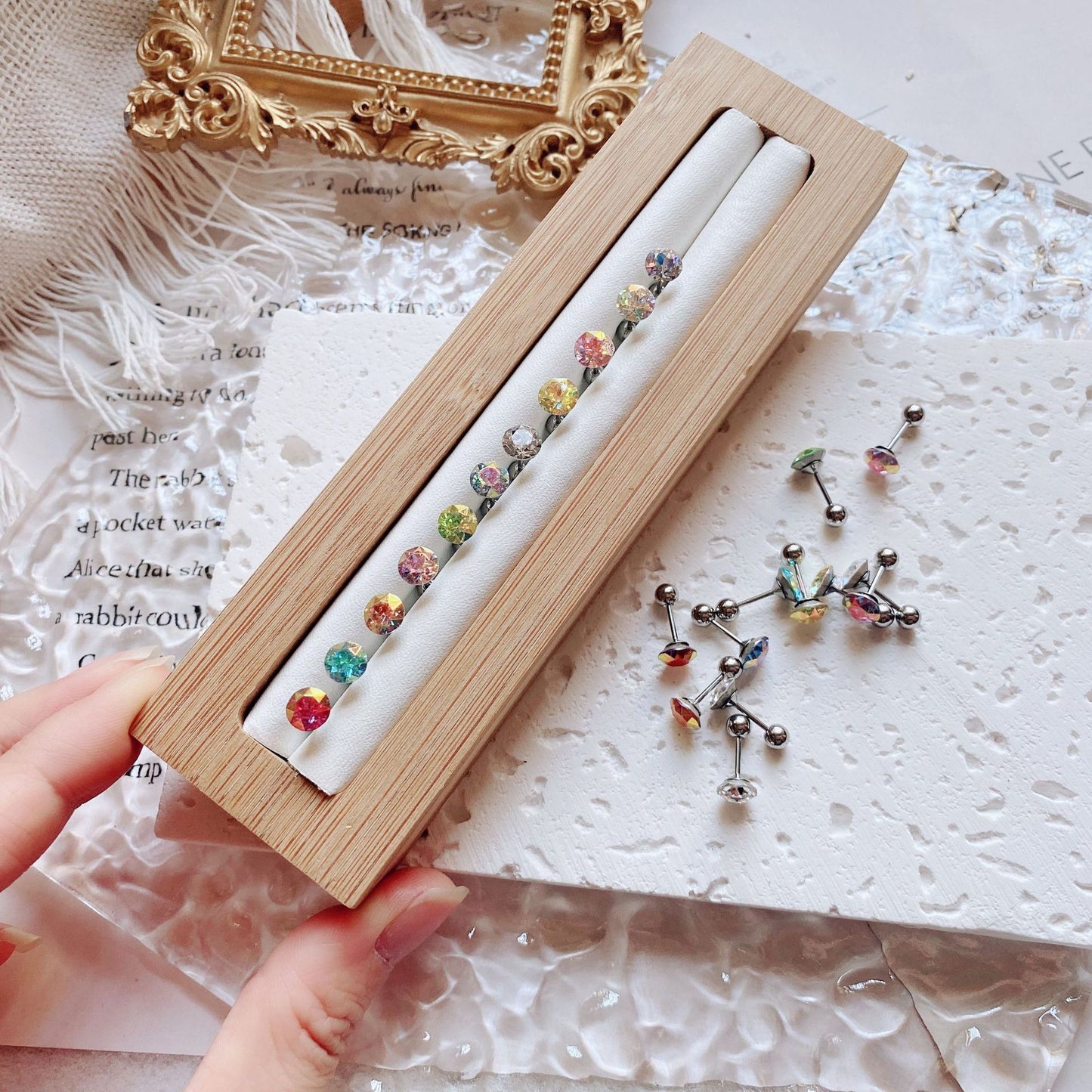Coating Colorful Crystals Female Screw Tightening Earrings