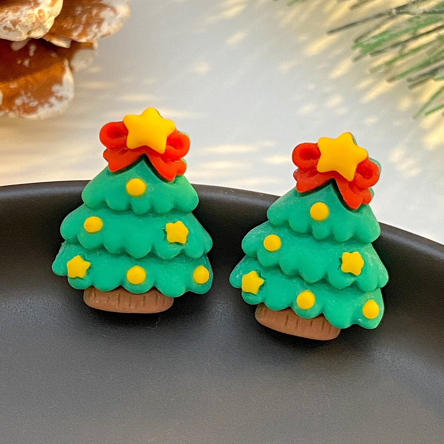 Christmas Resin Cartoon Tree Elderly Bell Earrings