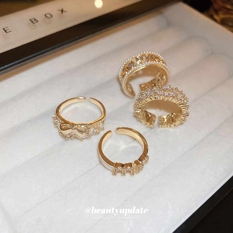 Pearl Zircon Letter Open Special Interest Light Rings