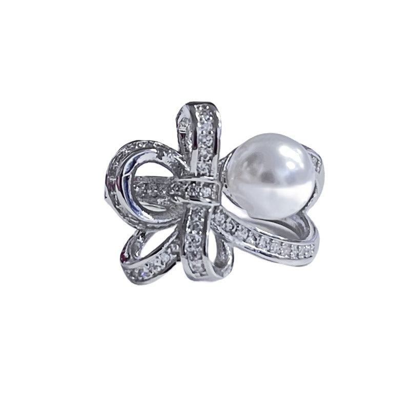 Women's High-grade Bow Open-end Pearl Cold Style Rings