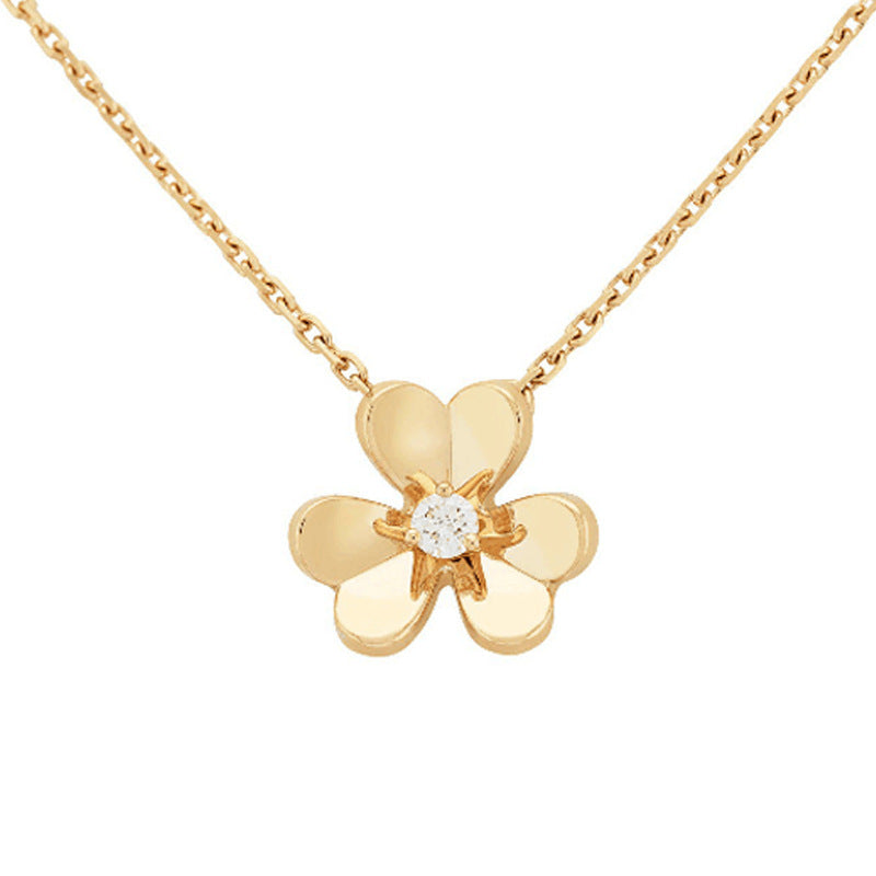Quality Three Clover Female Full Diamond Petals Rose Gold Necklaces