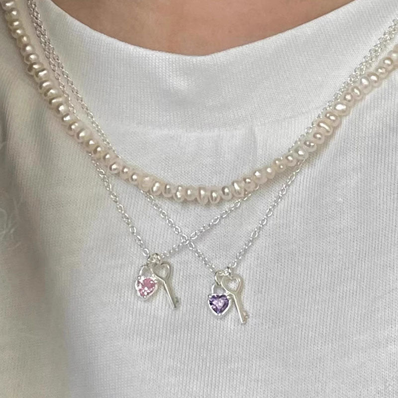 Heart-shaped Zircon Key Female Dopamine Design Necklaces