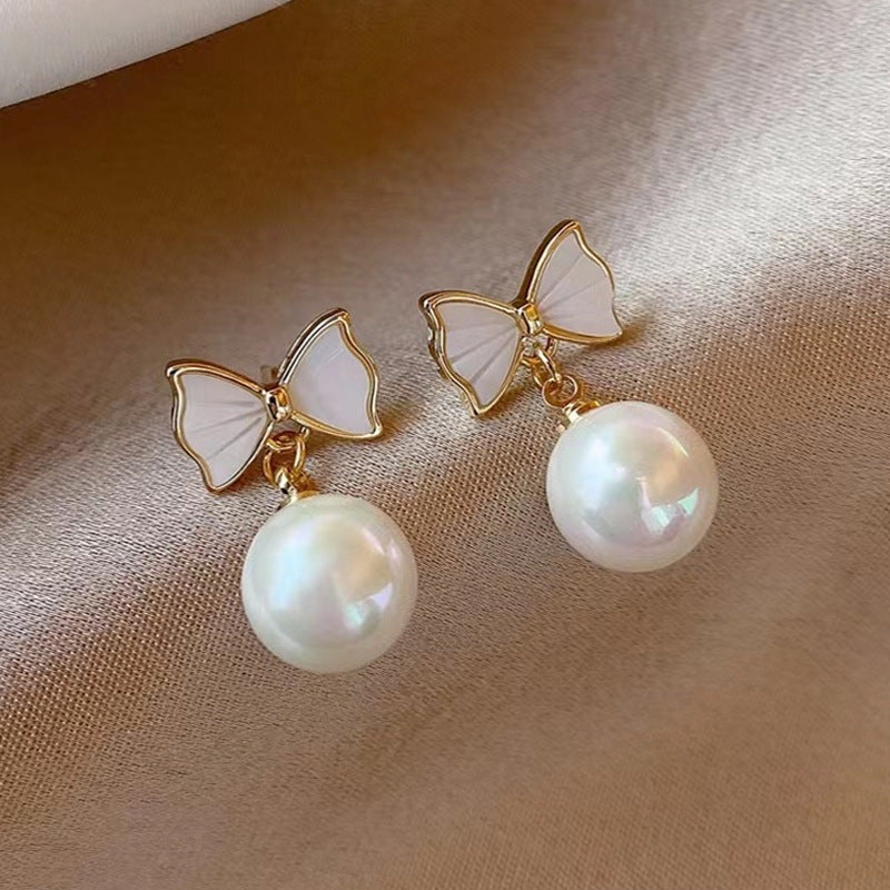 Women's Gold Plated French Entry Lux Pearl Fashion Dignified Earrings
