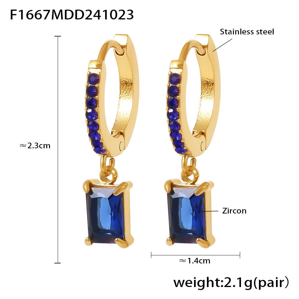Light Luxury Square Zircon Stainless Steel Gold Plated Earrings