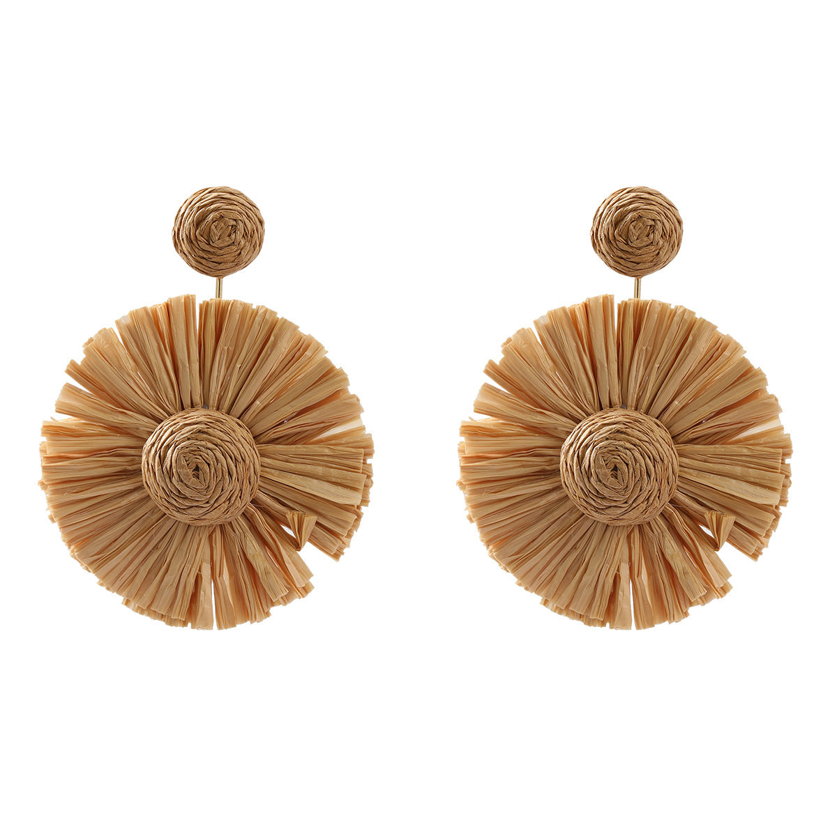 Women's Raffia Round Flower Woven Bohemian Eardrops Earrings