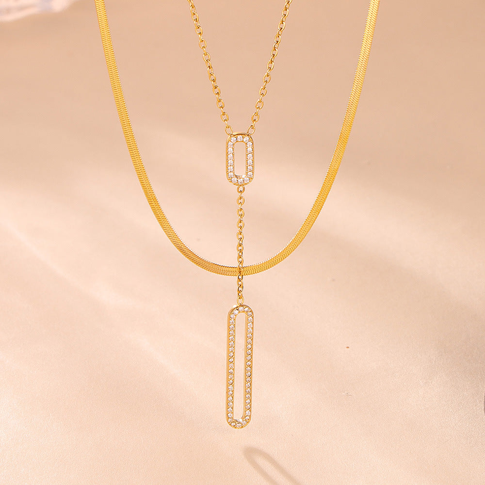 Inlaid Zirconium Clavicle Titanium Steel Material Necklaces
