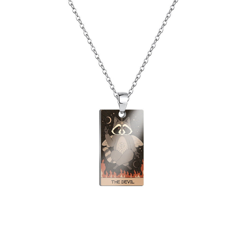 Retro Color Printing Raccoon Stainless Steel Pendants