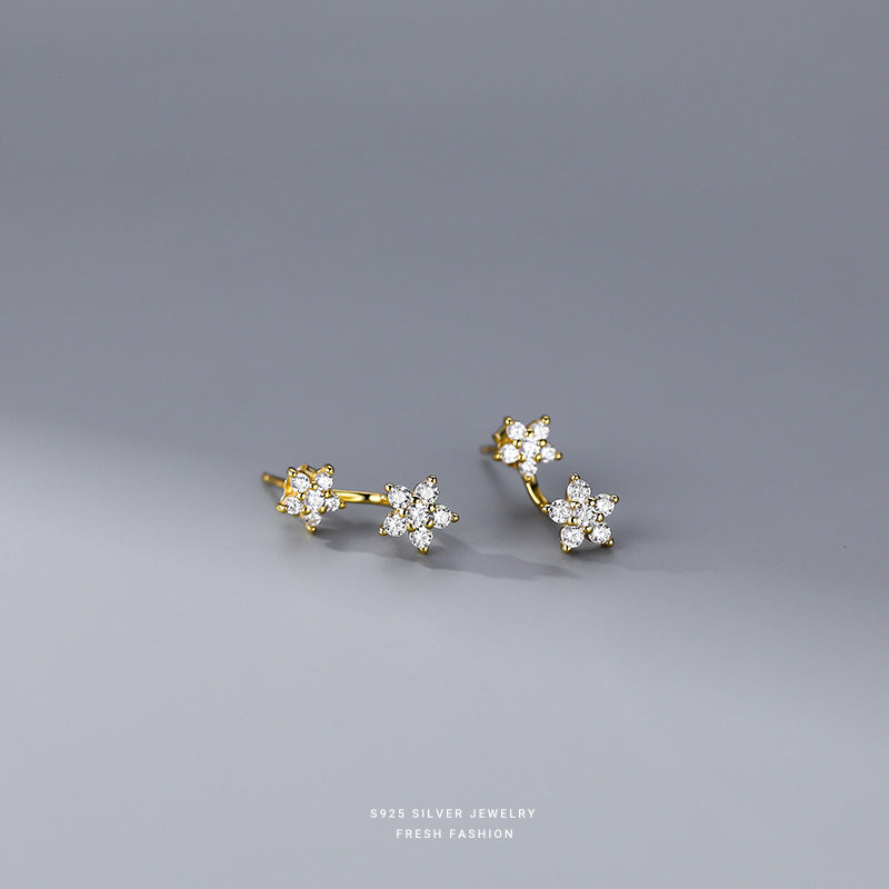 Women's Sterling Sier Flowers Pentagram Ear Earrings