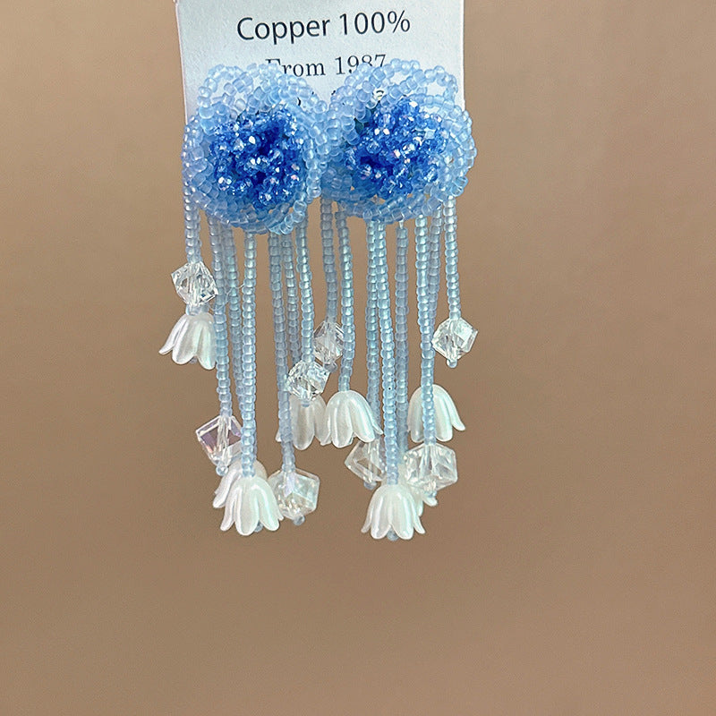 Women's Dopamine Beaded Flower Crystal Colored Glaze Earrings