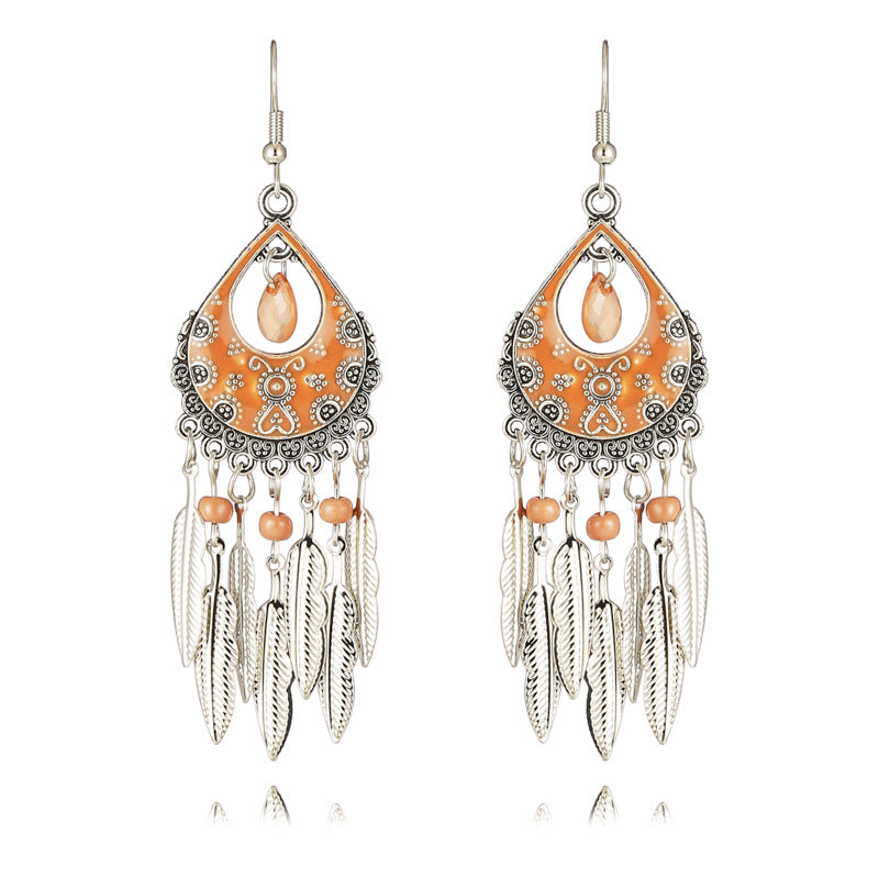 Color Daisy Ornament Fan-shaped Leaves Ethnic Earrings