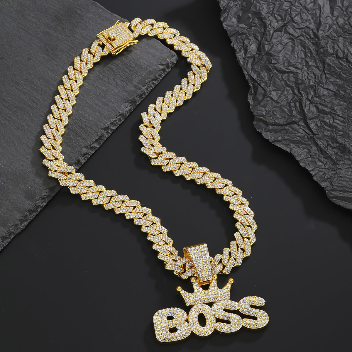 Men's Splendid Diamond Crown Letters Cuban Link Pendants