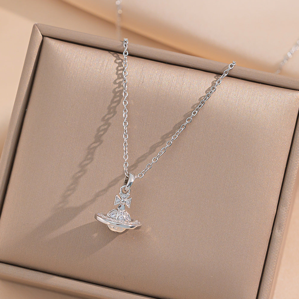 Gold Diamond Mini Planet Titanium Steel Necklaces