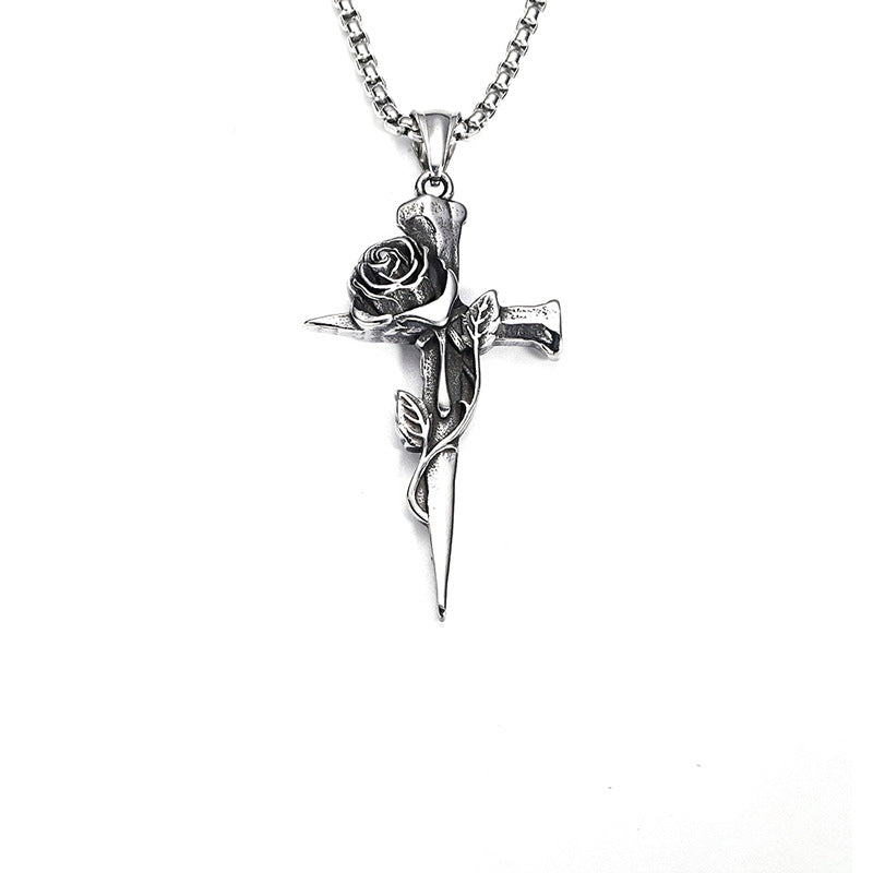 Men's Vintage Cross Ghost Head Titanium Fashion Necklaces