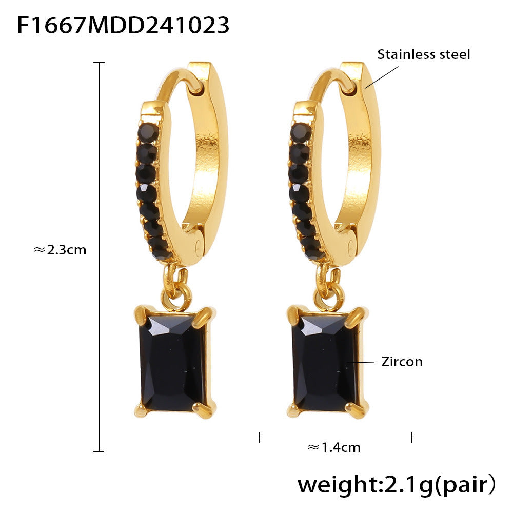 Light Luxury Square Zircon Stainless Steel Gold Plated Earrings