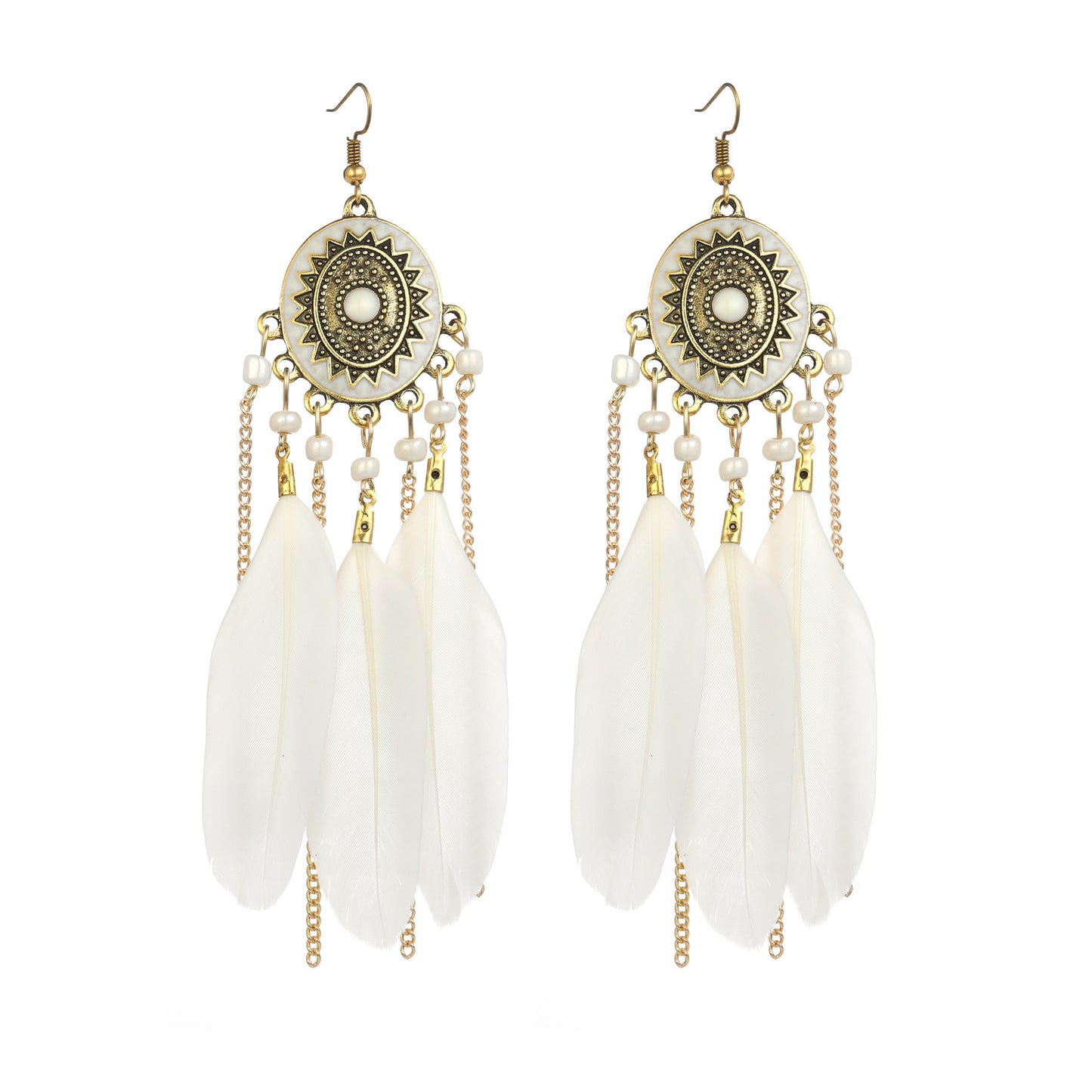 Ethnic Style Long Feather Temperamental Tassels Personality Earrings