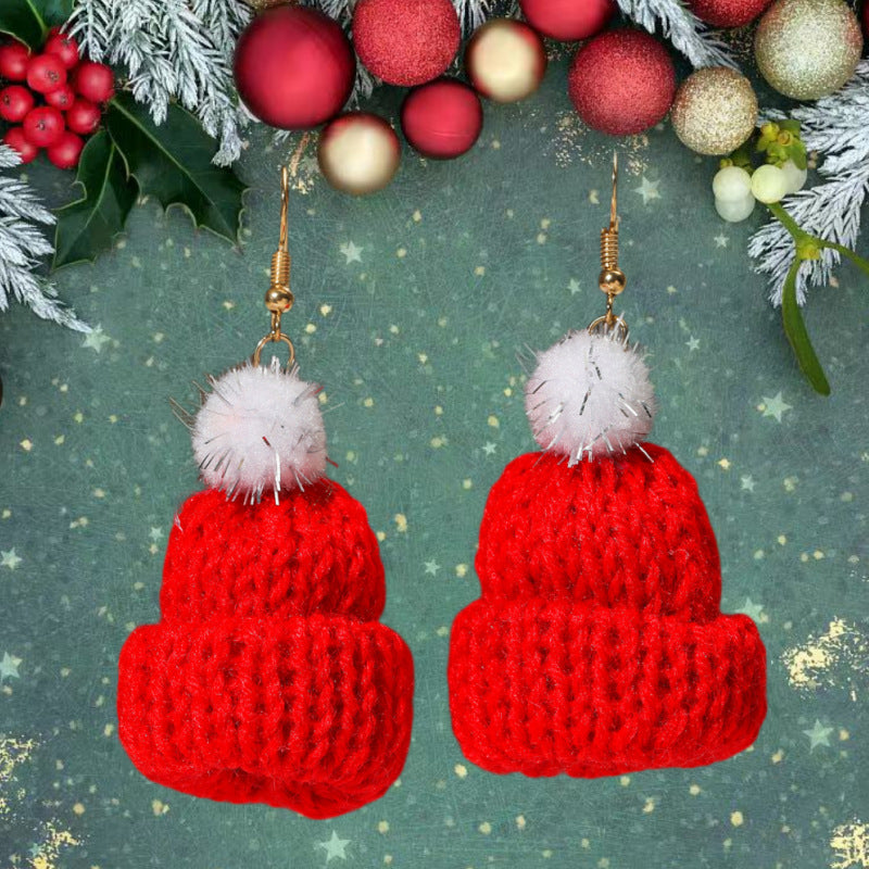 Women's Sweet Temperament Fur Ball Knitted Hat Earrings