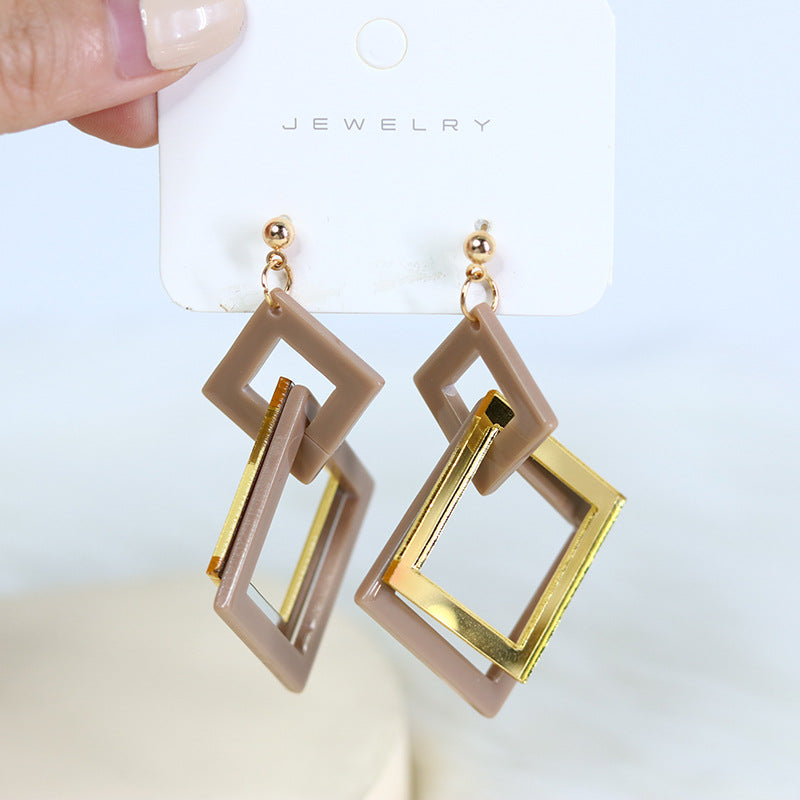Women's Winter Mature Style Stitching Mirror Acrylic Simple Square Earrings