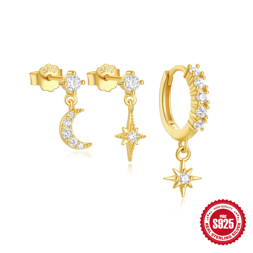 Sier Devil's Eye Eight Mang Star Earrings