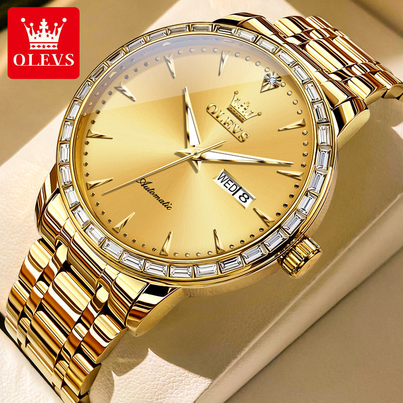 Men's Double Calendar Watch Simple Steel Business Mechanical Watches