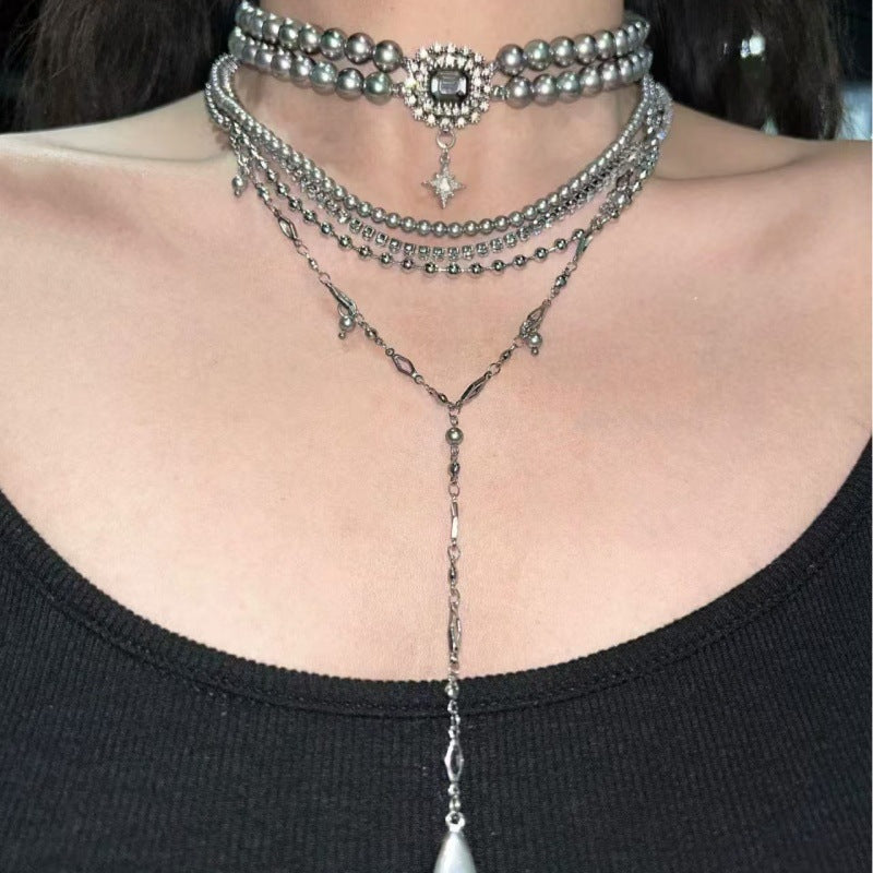 Rhinestone Water Drop Tassel Multilayer Collarbone Affordable Luxury Necklaces