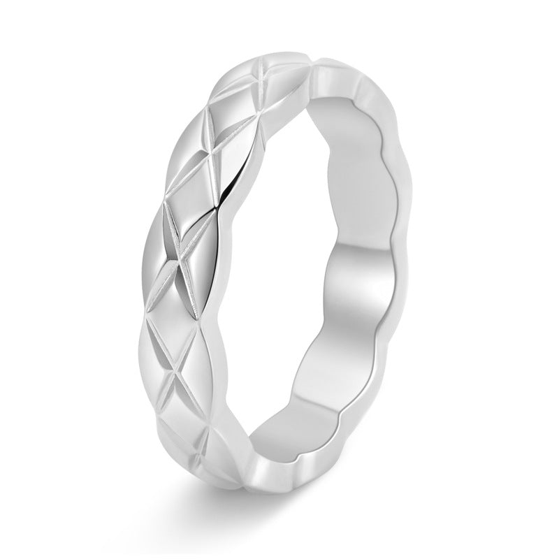 Korean Style Titanium Steel Couple Diamond Lattice Rings