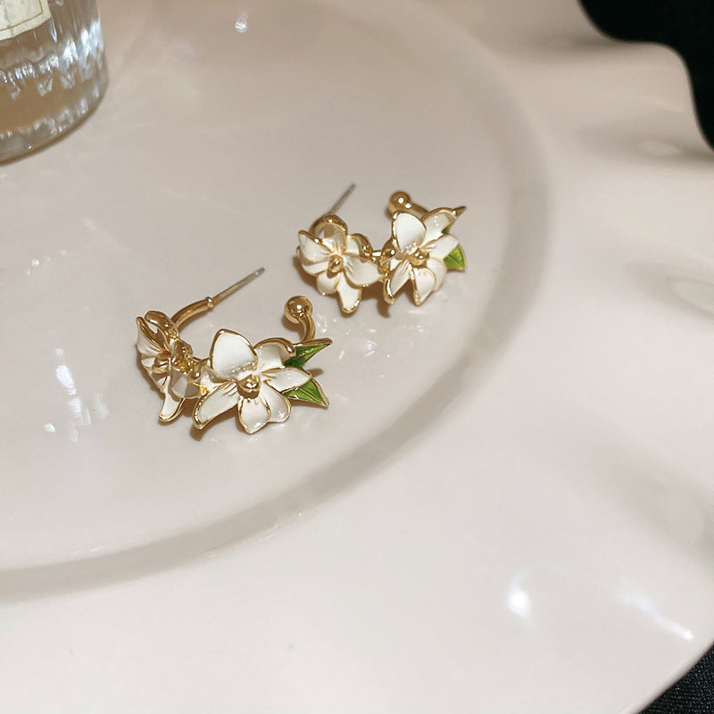 Sier Needle Elegant Glaze Flowers Affordable Earrings